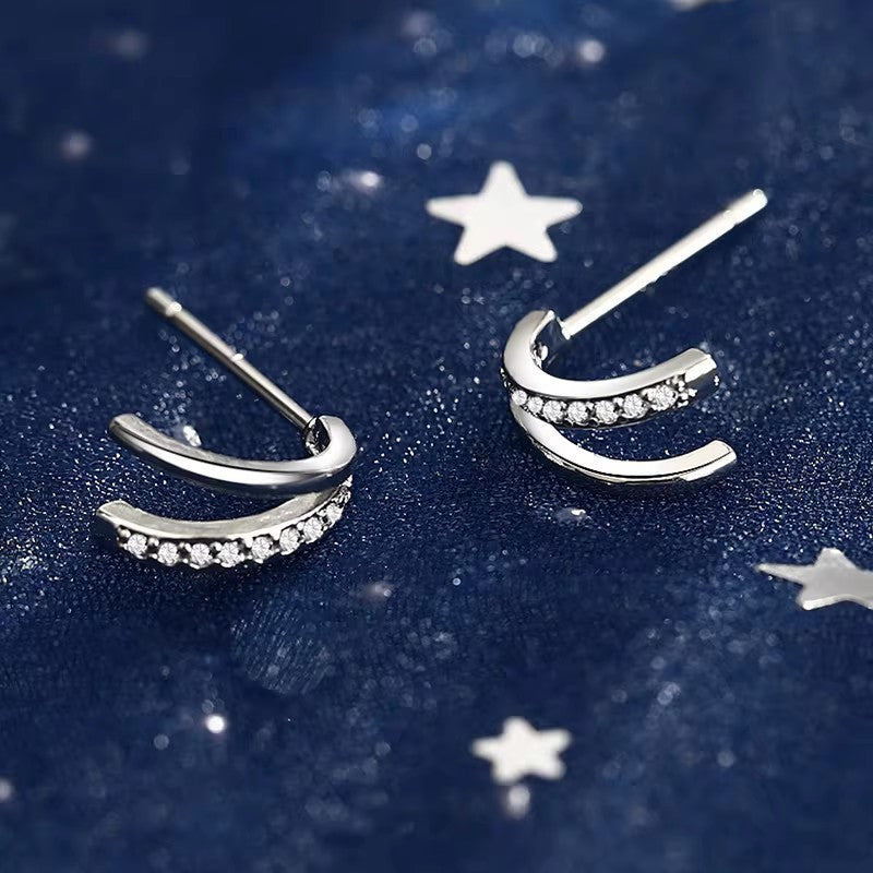 Double Hoop Effect Earrings in Sterling Silver, CZ Pave Hoop Earrings, Silver, Gold, Rose Gold, Dainty and Delicate