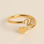 Personalized Initial Heart Ring - Adjustable