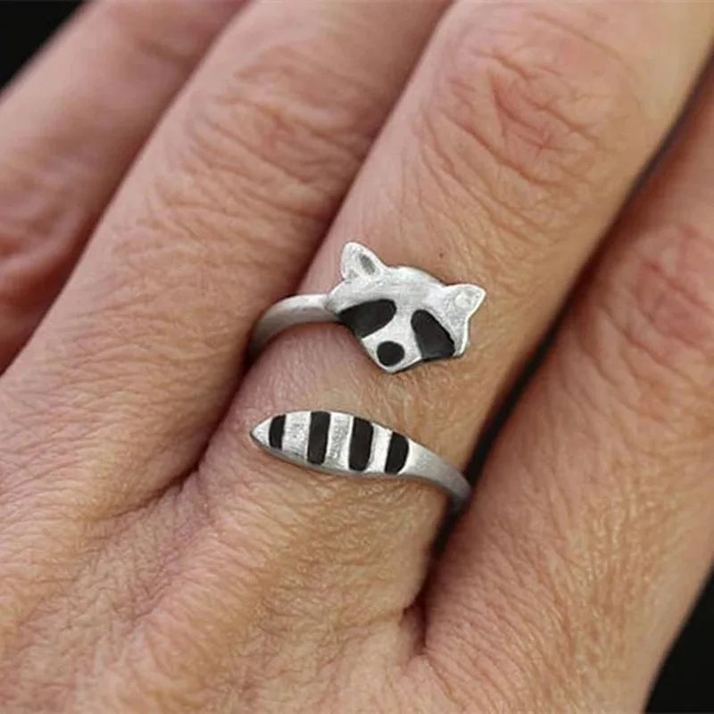 Vintage Raccoon Ring Adjustable Silver