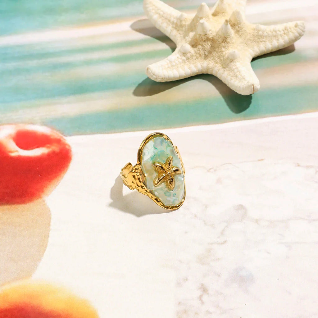 Ocean Starfish Shell Statement Ring