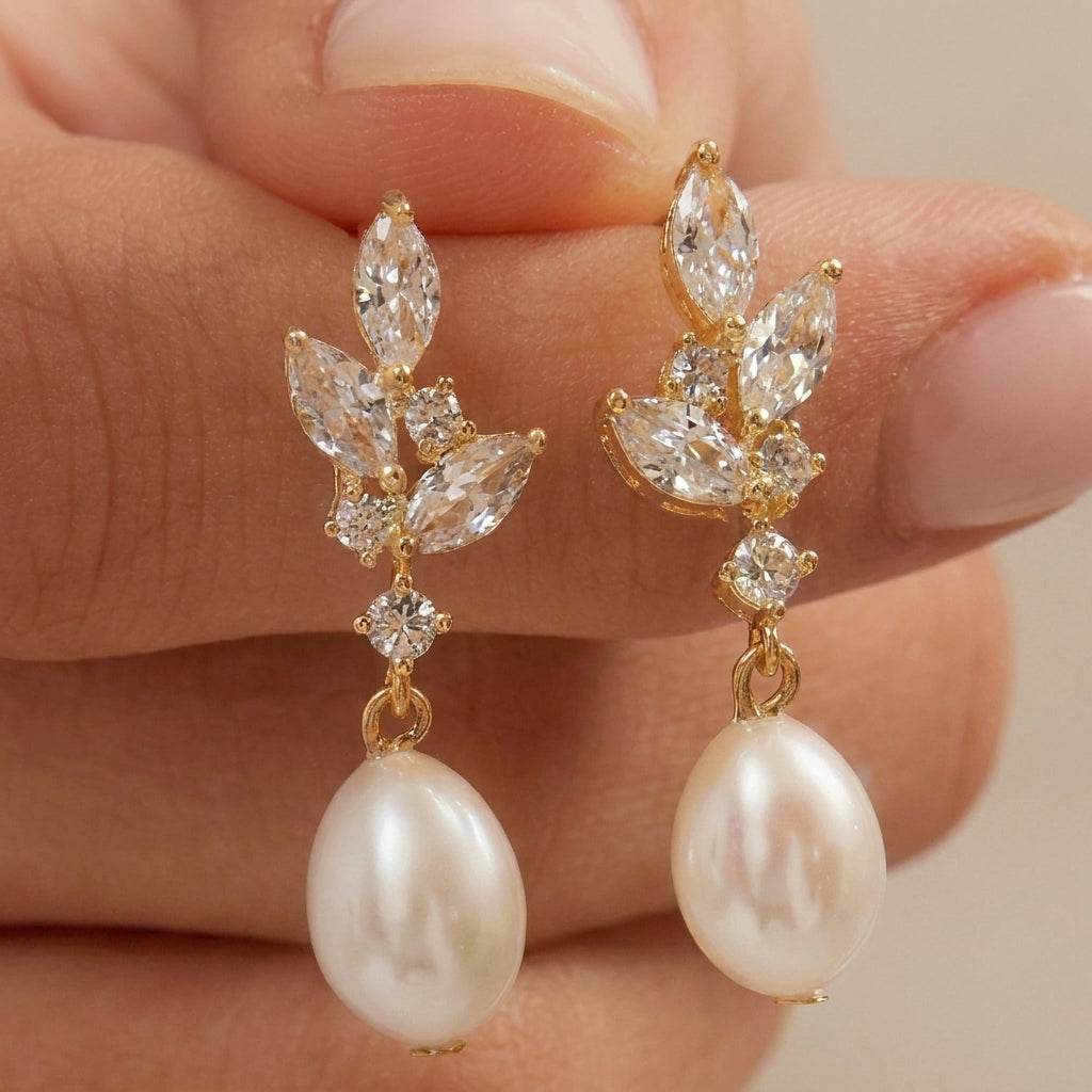 Pearl Diamond Drop Earrings