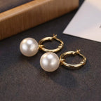 Huggie Hoop Earrings With Pearl Charms