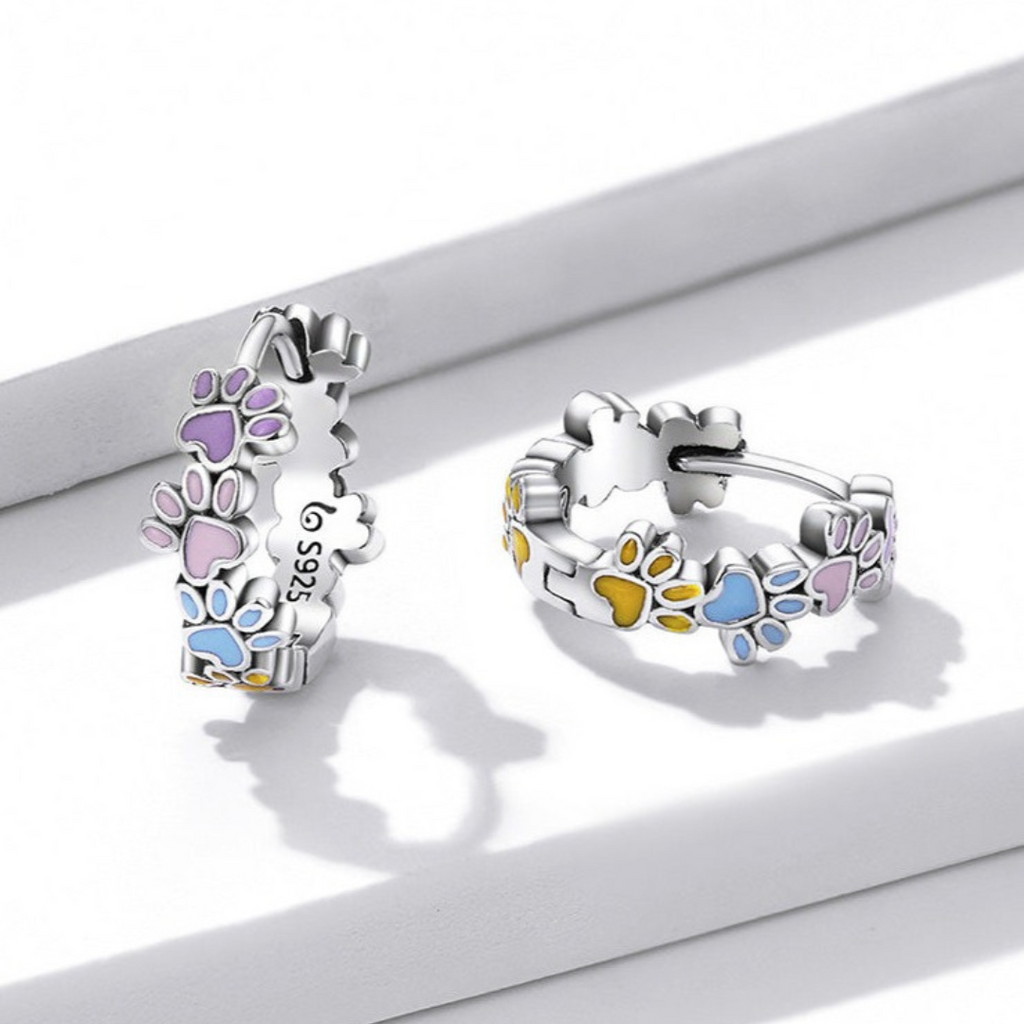 Colourful Paws Hoops Sterling Silver