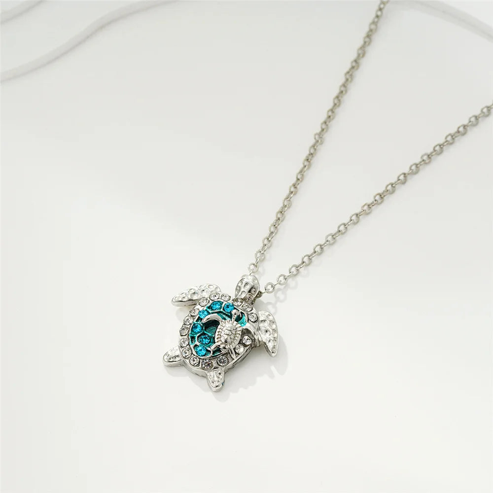 Sea Turtle Pendant Necklace - Vintage Silver