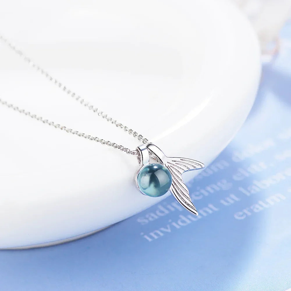 Sterling Silver Mermaid Tail Sapphire Necklace