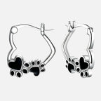 Heart Paw Huggie Earrings With Black Enamel
