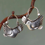 Boho Bird-Inspired Dangle Earrings – Silver-Tone