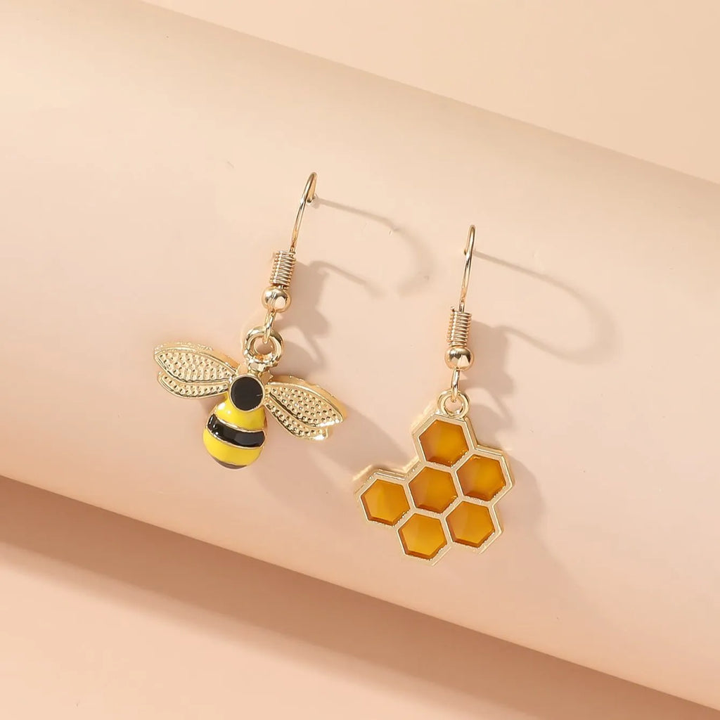 Honeycomb & Bee Drop Earrings – Gold Tone Jewelry For Women