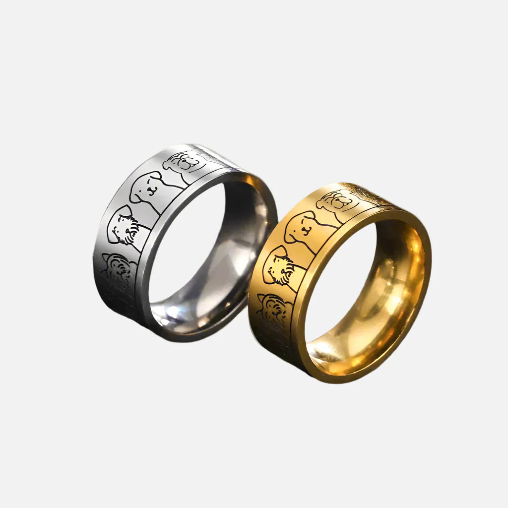 Wide Stainless Steel Dog Ring – Engraved Design For Women