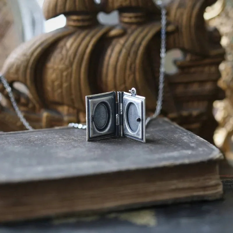 Vintage Cat Book Pendant Necklace – Rotating Page Design