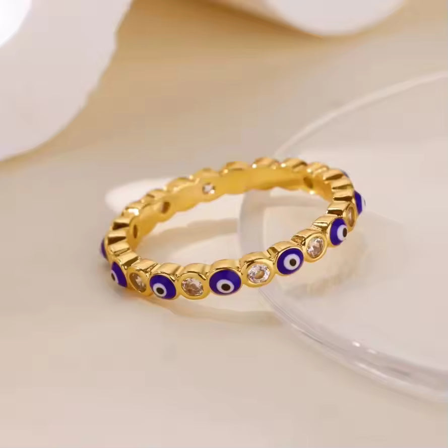 Rainbow Enamel Evil Eye Ring
