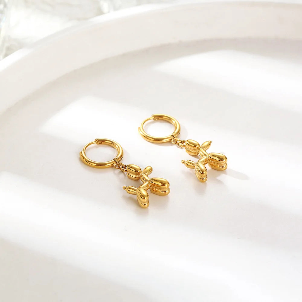 Gold Huggie Earrings With Mini Balloon Dog Charm