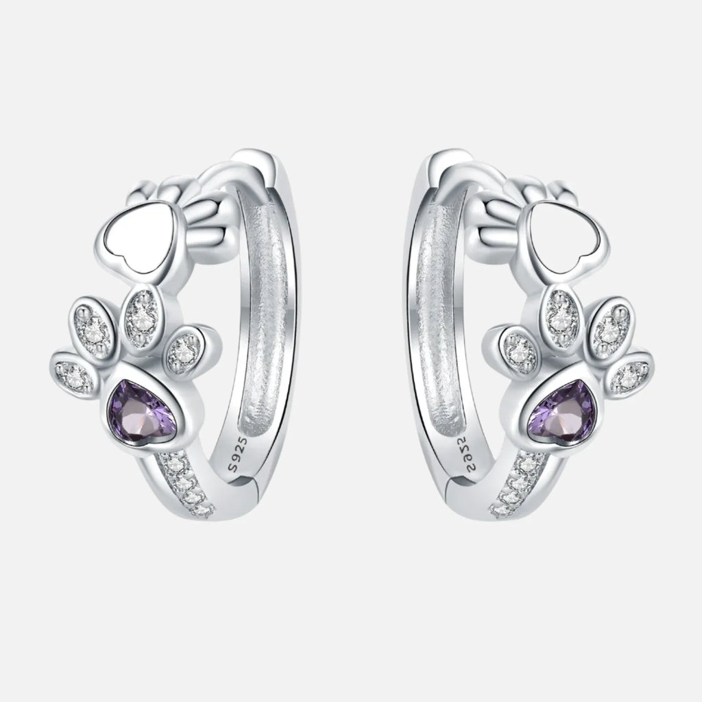 Paw Huggie Earrings In 925 Sterling Silver – With Zirconia And Heart Gem
