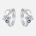 Paw Huggie Earrings In 925 Sterling Silver – With Zirconia And Heart Gem