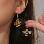 Honeycomb & Bee Drop Earrings – Gold Tone Jewelry For Women