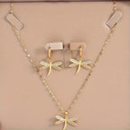 Gold Dragonfly Jewelry Necklace With Bonus Earrings