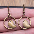 Vintage Bird Charm Drop Earrings – Handmade Boho Jewelry