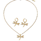 Gold Dragonfly Jewelry Necklace With Bonus Earrings