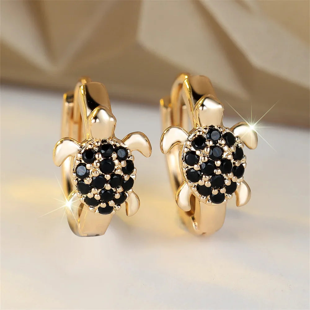Sea Turtle Hoop Earrings With Sparkling Zircon