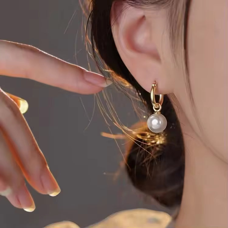 Huggie Hoop Earrings With Pearl Charms