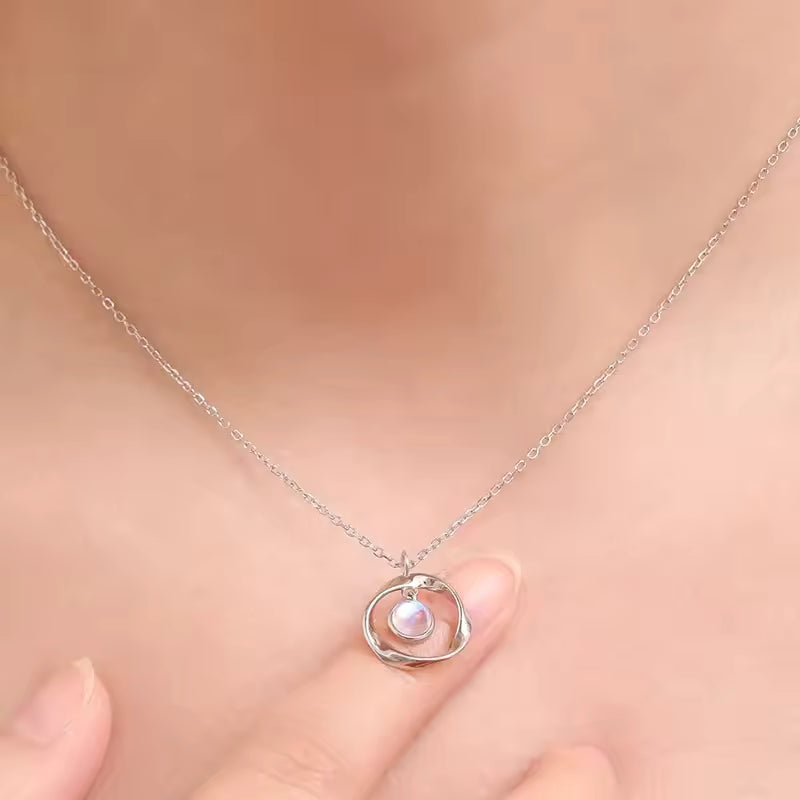 Moonstone Mobius Circle Pendant Necklace