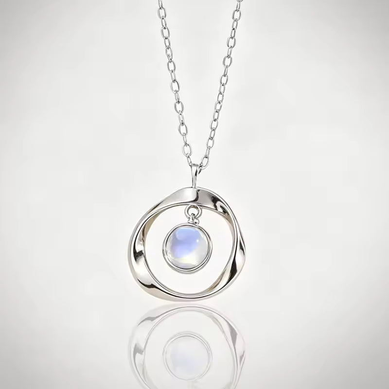 Moonstone Mobius Circle Pendant Necklace
