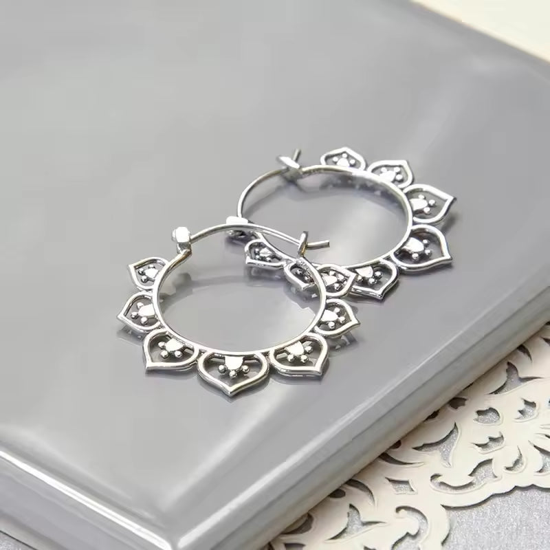 Lotus Flower Hoop Earrings