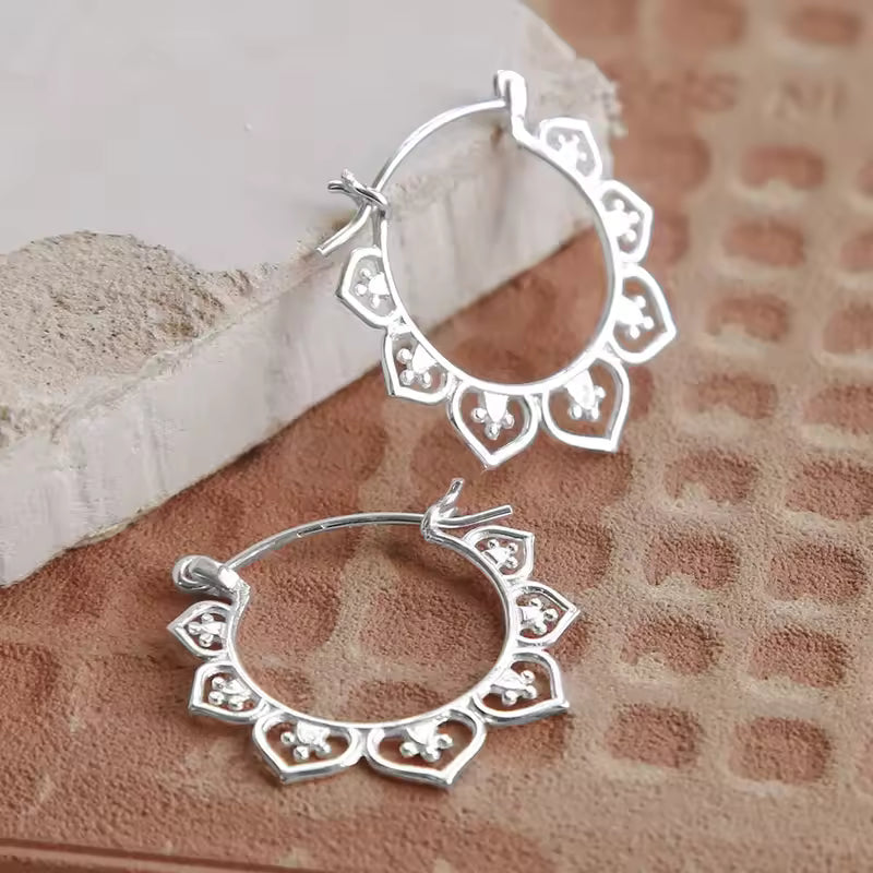 Lotus Flower Hoop Earrings