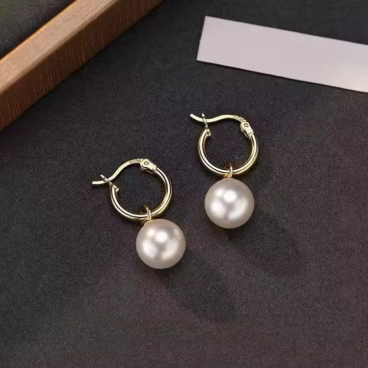 Huggie Hoop Earrings With Pearl Charms