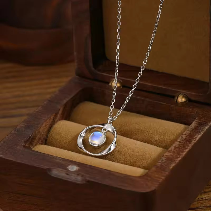 Moonstone Mobius Circle Pendant Necklace