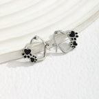 Heart Paw Huggie Earrings With Black Enamel