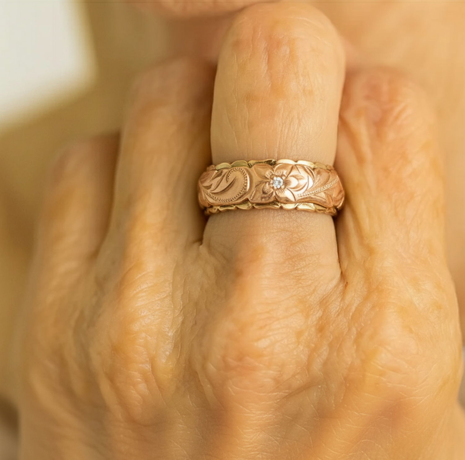 Vintage Rose Flower Gold Ring