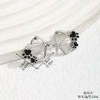 Heart Paw Huggie Earrings With Black Enamel