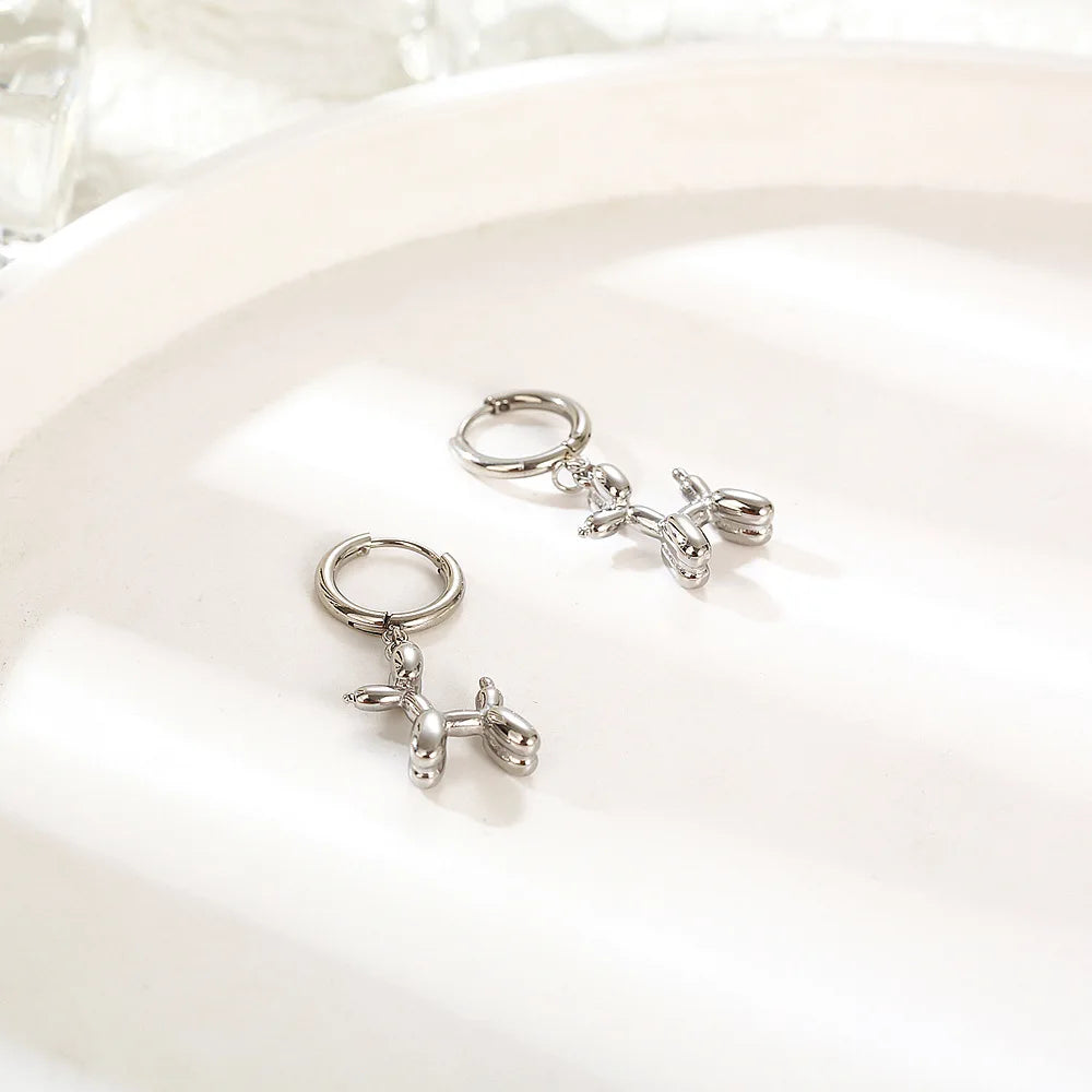 Gold Huggie Earrings With Mini Balloon Dog Charm