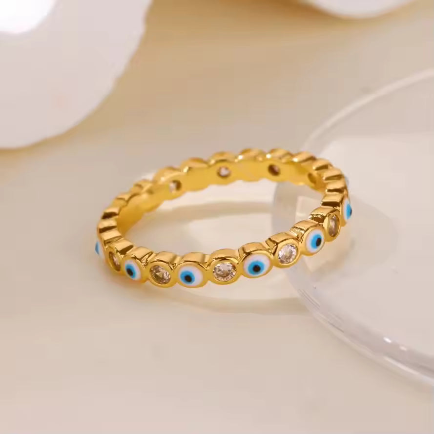 Rainbow Enamel Evil Eye Ring