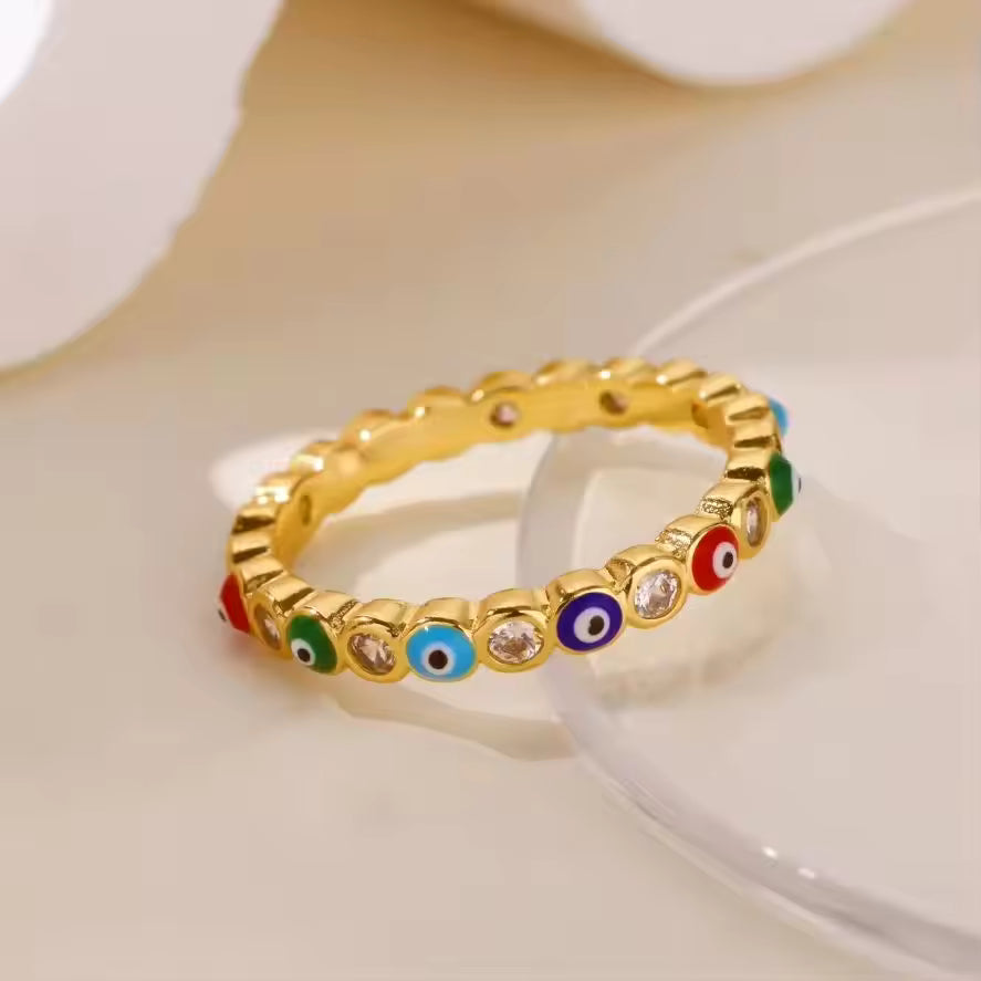 Rainbow Enamel Evil Eye Ring