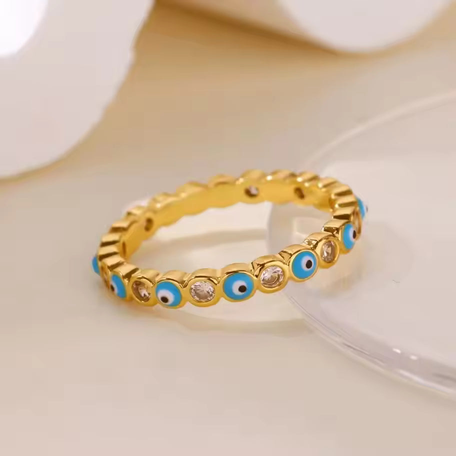 Rainbow Enamel Evil Eye Ring