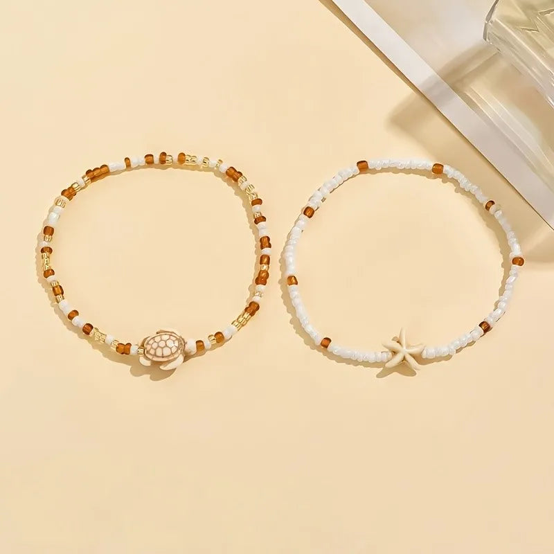 Ocean Dreams Starfish & Turtle Anklet Set