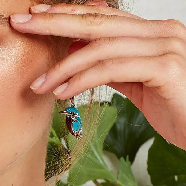 Blue Hummingbird Enamel Earrings