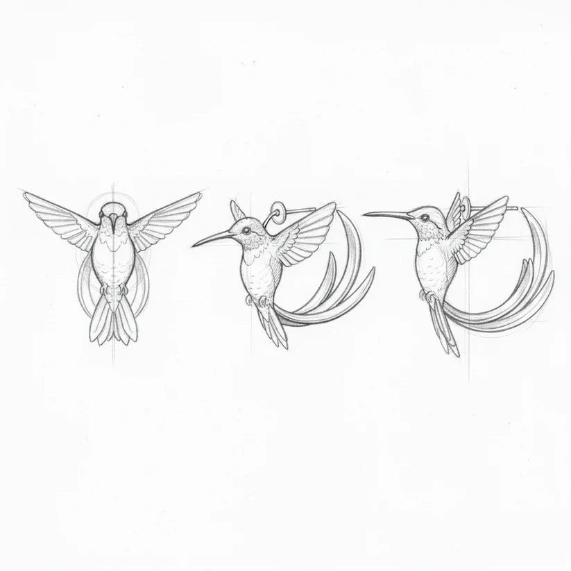 Vintage Enamel Hummingbird Hoop Earrings