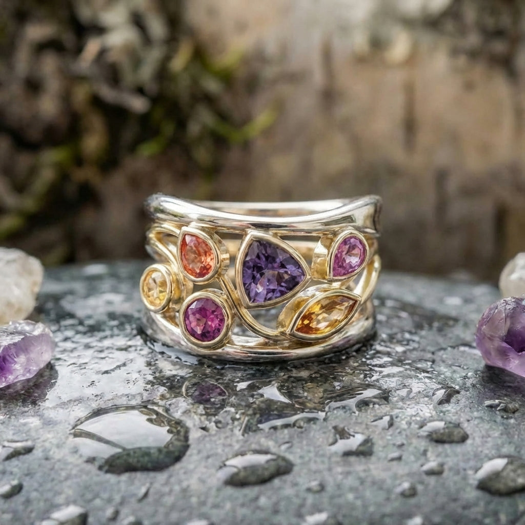 A Vintage Gold & Silver Colorful Zirconia Ring