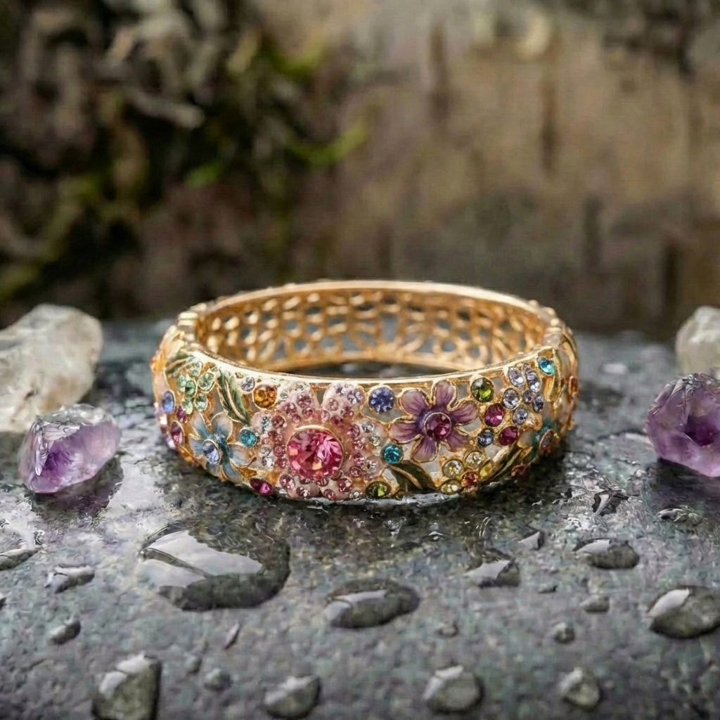 Vintage Golden Colorful Crystal Hollow Ring