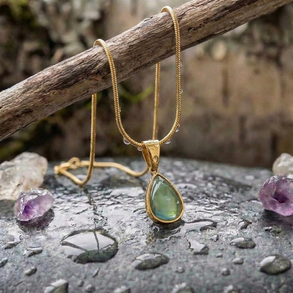 Vintage Green Crystal Water Drop Necklace