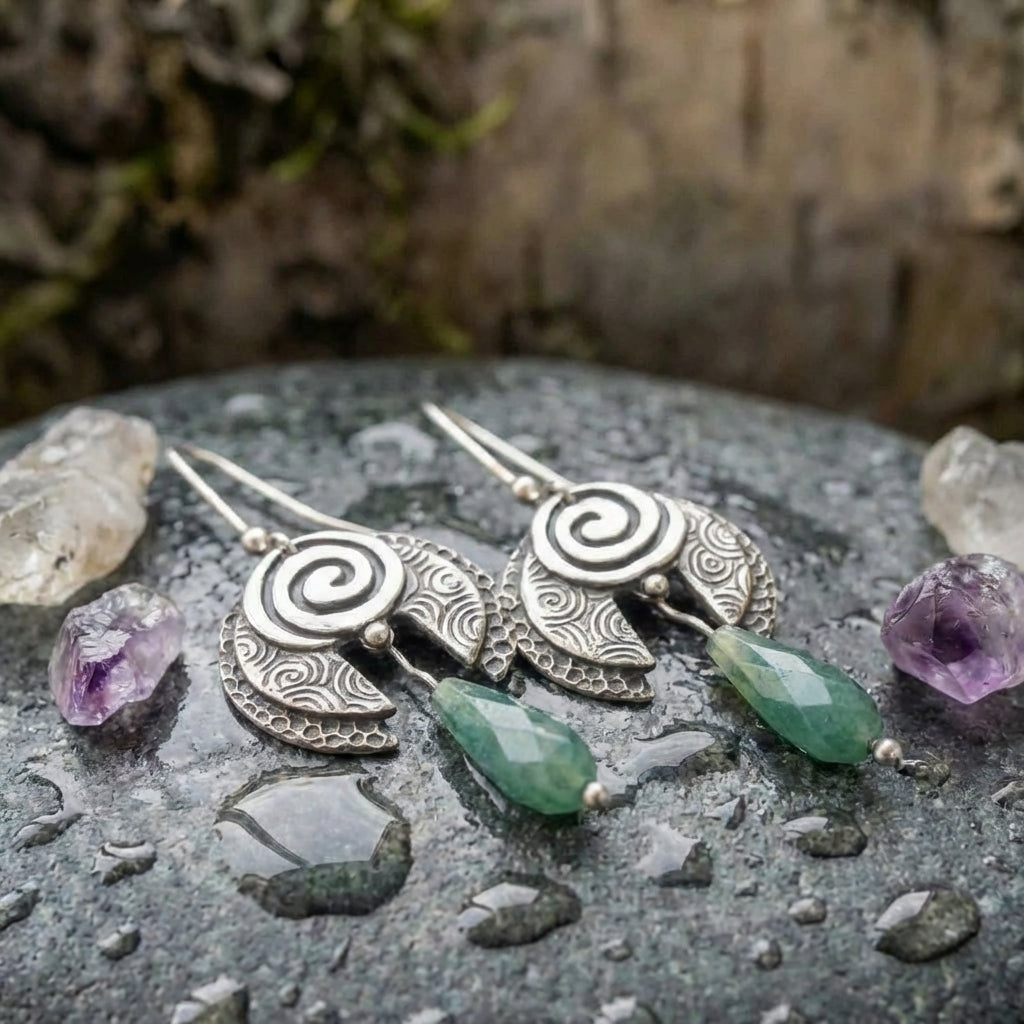 Vintage Green Dangling Stone Earrings