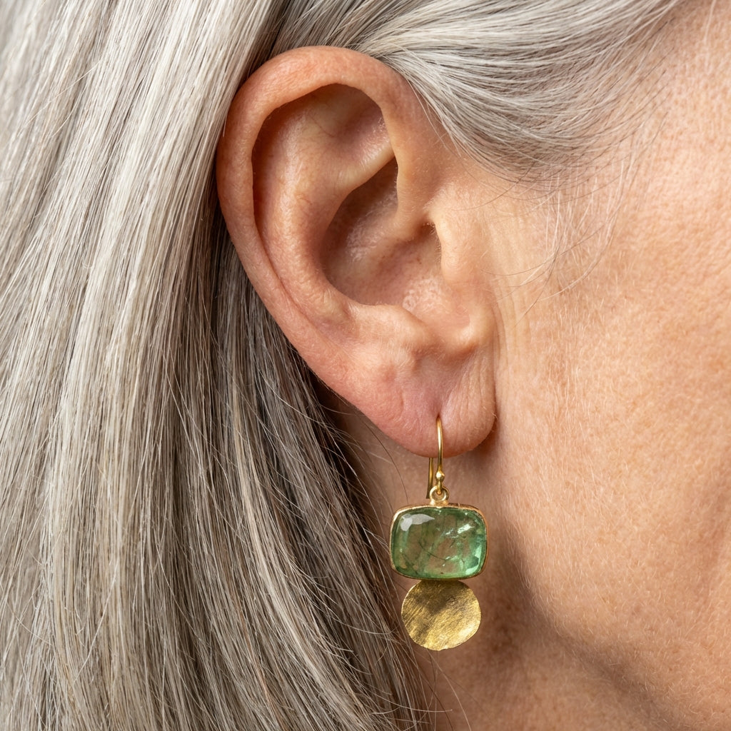 Vintage Green Golden Glass Earrings