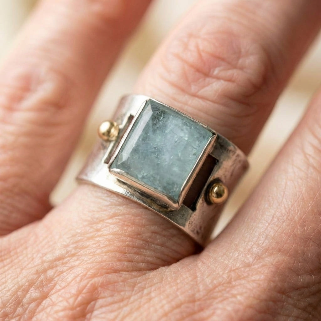 Vintage Green Square Moonstone Ring