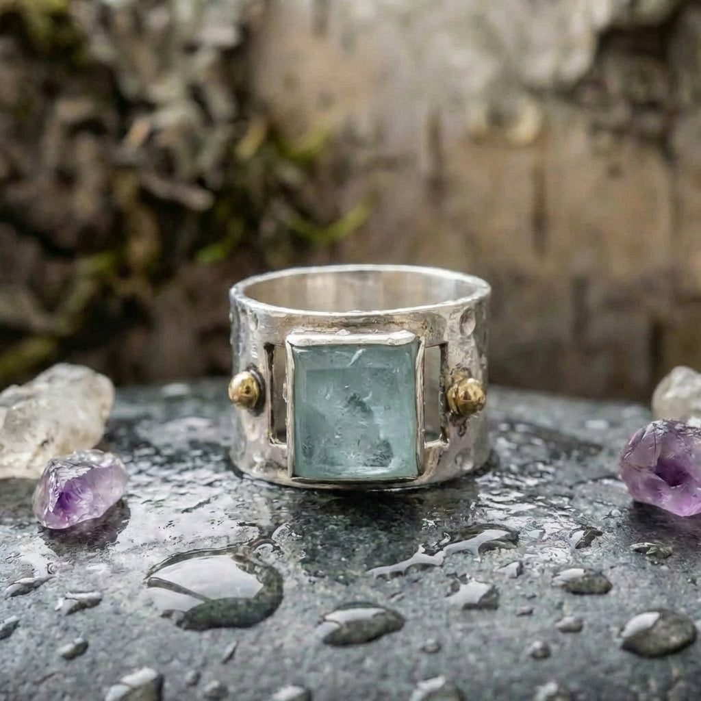 Vintage Green Square Moonstone Ring