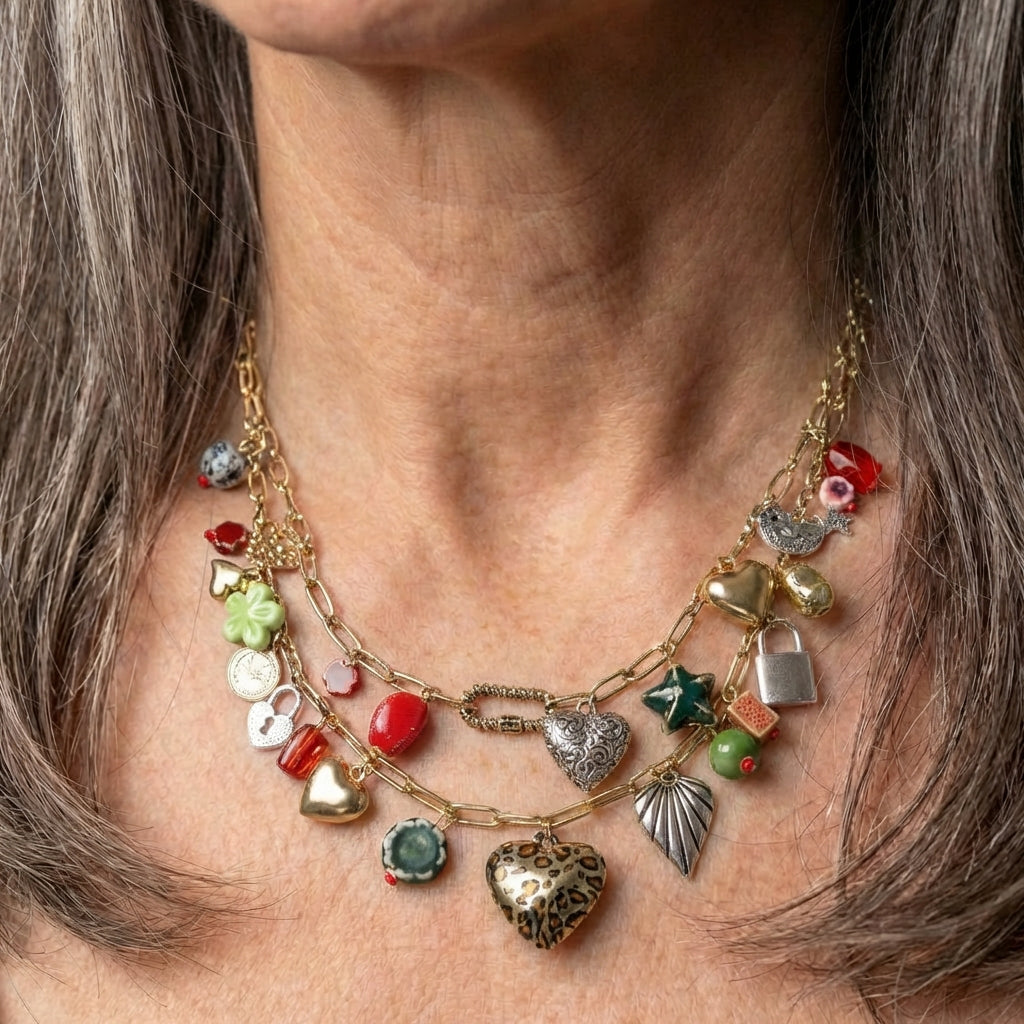 Vintage Heart Shaped Lock Tassel Pendant Necklace