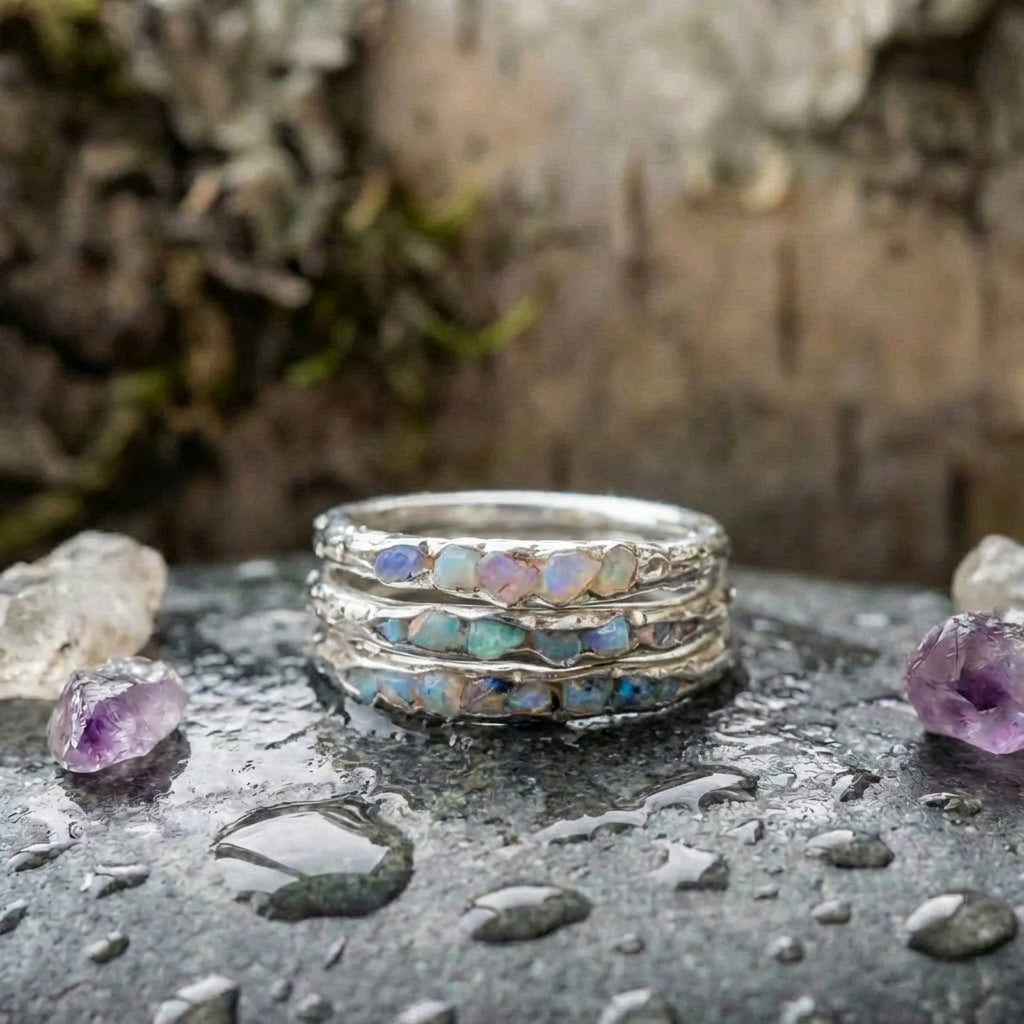 Vintage Layered Blue Stones Silver Ring