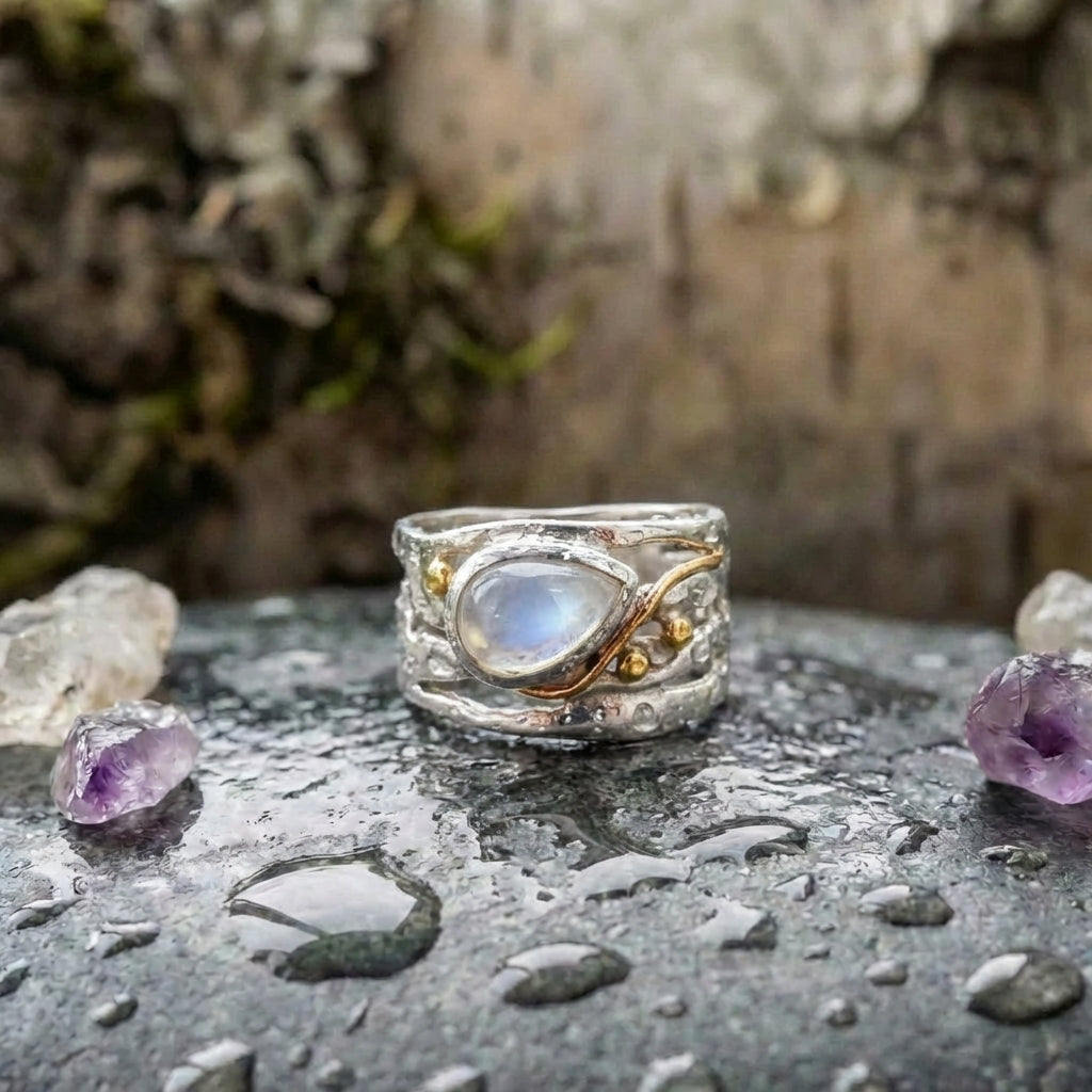 Vintage Moonstone Layered Silver Ring